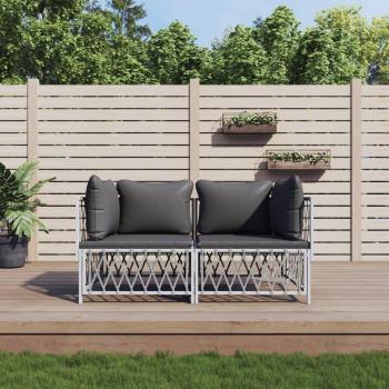 vidaXL 2-Piece White Steel Garden Lounge Set with Cushions