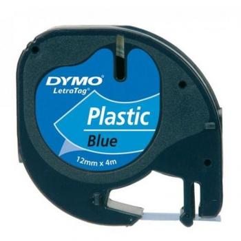 DYMO LetraTag Plastic Label Tape, 12mm x 4m, Black on Blue, 91205/S0721650