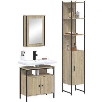 Conjunto de muebles de baño 3 piezas madera contrachapada roble Sonoma Multilayer