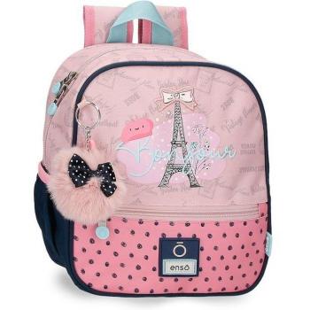 Mochila pequeña escolar Enso Bonjour rosa con bolsillos laterales