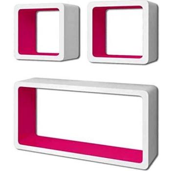 vidaXL 3 estanterías cúbicas MDF Blanco y Rosa suspendidas almacenar Libros/DVD
