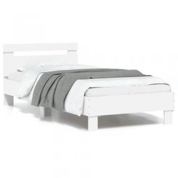 Estructura de cama con cabecero y luces LED blanco 90x190 cm
