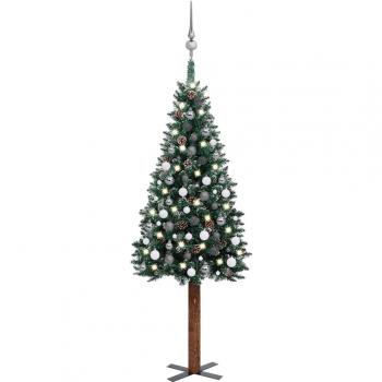 Árbol de Navidad Delgado LED y bolas verdes cm