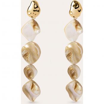 Pendientes Capri Baño Oro - Pendientes Largos con Movimiento en Latón con Acabado en Baño de Oro de 18 Kt y Conchas Naturales - Cierre Tuerca a Presión - Joyas para Mujer