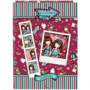 Carpeta Gorjuss™ Santoro Fairground 'Fireworks' A4 con 3 Solapas y Gomas de Cierre - Color Granate (26 x 33.5 x 2.5 cm)