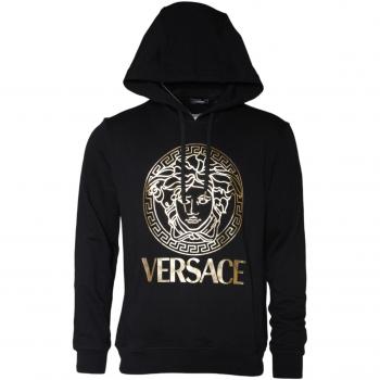 Versace Men's Black Medusa Print Cotton Hoodie - Size M