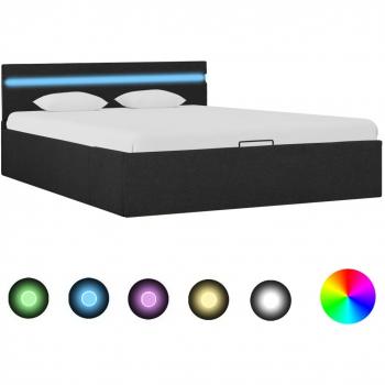 Cama hidráulica con almacenaje y LED tela gris oscuro 140x200 cm