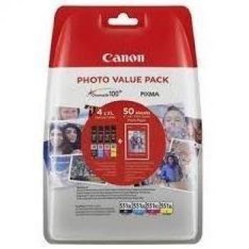 Canon CLI-551XL 4 Cartuchos Multipack tinta original Negro/Cian/Magenta/Amarillo Xl para Impresora de Inyeccion de tinta Pixma iP7250-8750-iX6850-MG5450-5550-5650-6350-6450-6650-7150-7550-MX725-925