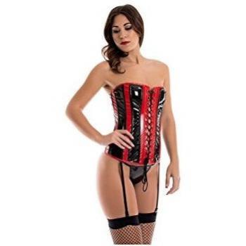CARAMEL NUIT Corset de Ligueros con Tanga A Juego Rojo S/M