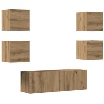 Juego de Muebles para TV de Pared 5 Piezas en Madera Compensada Artesanal Roble