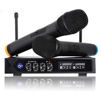 Roxtak Micrófono Karaoke Bluetooth, UHF Micrófonos Inalámbrico Profesional Portátil, Receptor de Micrófono Dual con Pantalla LCD para Fiesta de Karaoke, KTV, Lugares de Entretenimiento, Boda y Reunión