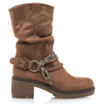 Botines de mujer Mustang con detalle de pañuelo al tobillo, modelo MTNG 59353 Doris, color Tan (36), tipo botas de tacón casual, cierre con cremallera, material cuero