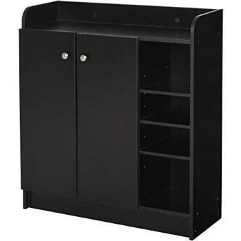 HOMCOM Zapatero Armario Madera Mueble Zapatero Gabinete 2 Puertas 4 Estantes Baldas Interiores Ajustables 83x30x90cm Negro