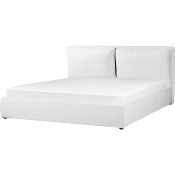 Cama matrimonial con almacenaje de terciopelo blanco crema 180x200 cm modelo Bajonna
