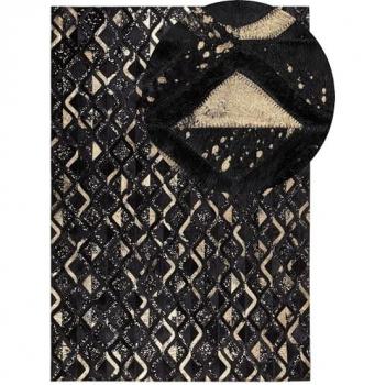 Alfombra de Piel Negra y Dorada 140 x 200 cm Estilo Moderno Glam Develi