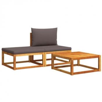 Set de sofás de jardín con cojines 3 pzas madera maciza acacia Marrón