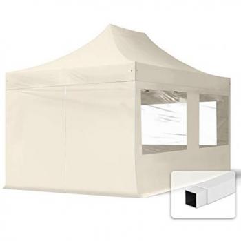 Gazebo Plegable TOOLPORT 3x4,5m de Acero con 4 Paneles Laterales Panorámicos en color Crema, modelo ECONOMY con estructura de acero de 30mm