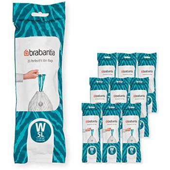 Brabantia PerfectFit 5L Trash Bags - Multipack of 200 Thick Plastic Liners with Drawstring Handles
