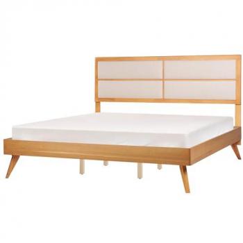 Cama matrimonial 180 x 200 cm con cabecero tapizado en madera clara Poissy