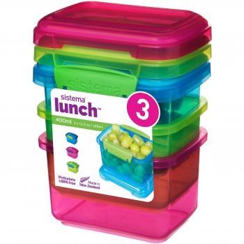 Pack de 3 Contenedores para Snacks Sistema 400ml | Plástico Sin BPA | Colores Asortidos