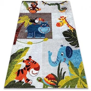 Alfombra Lavable Antideslizante para Niños 200x290 cm - Diseño Animales África, Gris Multicolor