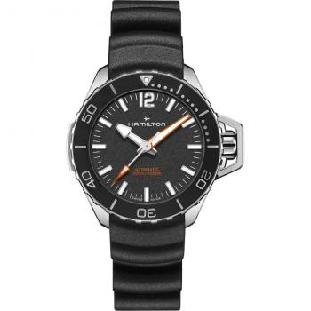 Hamilton Khaki Navy Frogman Automatic Diver's Watch H77455330 300M Men's Watch with Rubber Strap and Black Dial