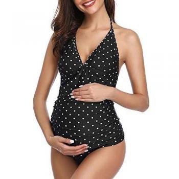 Summer Mae Traje de Baño de Maternidad Tankini para Premamá Halter Negro Puntos X-Large