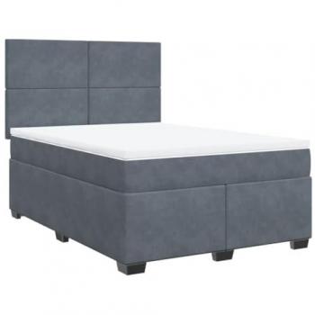 Cama box spring con colchón de terciopelo gris oscuro 140x200 cm