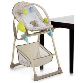 Hauck Sit N Relax - Hamaquita balancin y trona para recién nacidos, respaldo reclinable, chasis ligero, con arco móvile, mesa, ruedas, regulable en altura, plegable - beige multicolor