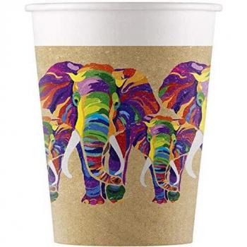 Procos 90605 - Vasos de cartón, diseño de elefante, 200 ml, 8 unidades, compostables, vasos para cumpleaños, fiesta temática