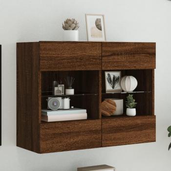 Mueble TV de pared con luces LED 78,5x30x60,5 cm en roble marrón - vidaXL