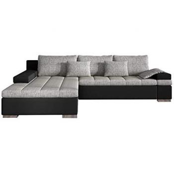 Sofá rinconero Comfivo 113, gris, con función de descanso y caja de ropa de cama, dimensiones 310x175x83 cm