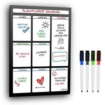 Previs Planificador Semanal Magnetico para Nevera y Escritorio 40x30cm - Pizarra Magnetica Nevera - Calendario Magnetico con Lista Compra Nevera - Planificador Menú.
