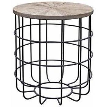 Mesa Auxiliar Geométrica Pärumm Sax 60x50x50 cm con Madera de Olmo Reciclada y Hierro