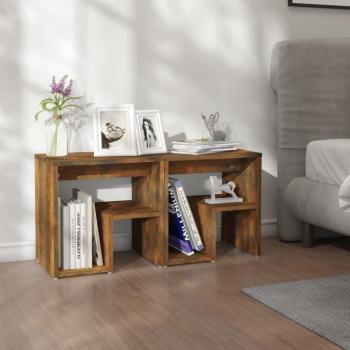 Mesita de noche Smoke Oak 2 piezas 40x30x40 cm madera multicapa contrachapado roble ahumado