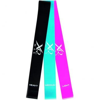 XQMAX Body Shaper Resistance Bands Set of 3, Colores Surtidos (Rosa 225C, Azul, Negro), Tamaños 300x50mm con Espesores de 0.6mm,