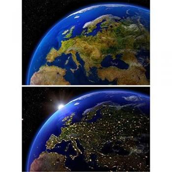 GREAT ART Juego de 2 Carteles XXL - Tierra Desde el Espacio Exterior - Mural Europa de día y de Noche decoración Universo astronautas - Foto Papel de Pared póster
