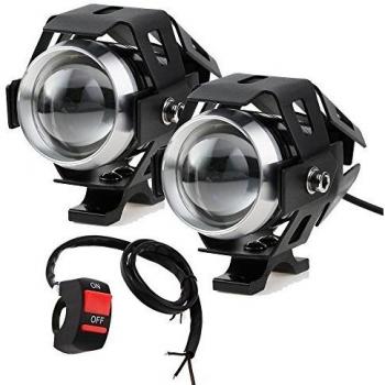 PROZOR 2pcs Faros Delanteras de Motocicleta con Interruptor y Fusible 15W 3000LM Faros Auxiliares Antiniebla Moto 3 Modos CREE U5 Foco LED Faro Auxiliares para Motocicleta