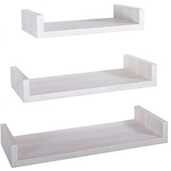 Conjunto de 3 estantes de pared modernos Calamita Maxi color gris claro y roble imperial