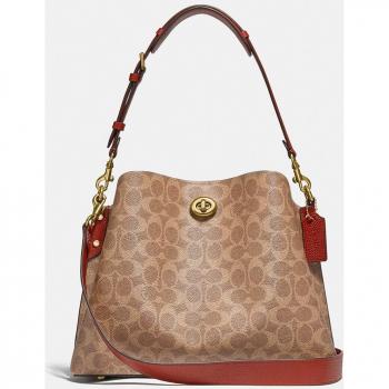 Coach Tan Rustleather Shoulder Bag Parisian Style, Brown, Female, Size: ONE SIZE