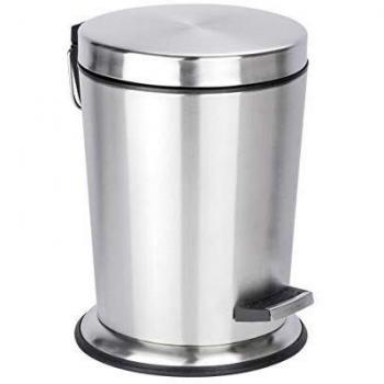 WENKO Cubo de pedal para cosmética Easy Close acero inox 5 l - dispositivo automático de descenso Capacidad: 5 l, Acero inoxidable, 20 x 29.5 x 26.5 cm, Satinado