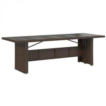 vidaXL Garden Table with Glass Top Brown 240x90x75 cm Poly Rattan