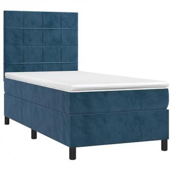 Cama Box Spring con Colchón de Terciopelo Azul Oscuro 90x190 cm