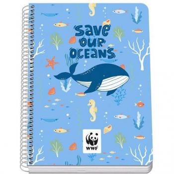 Cuaderno espiral A5 tapa dura 80 Hojas cuadrícula 4x4 mm WWF Save our oceans Dohe multicolor