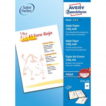 Papel Fotográfico Mate A4 120g, 150 Hojas, Avery Zweckform 2576-150