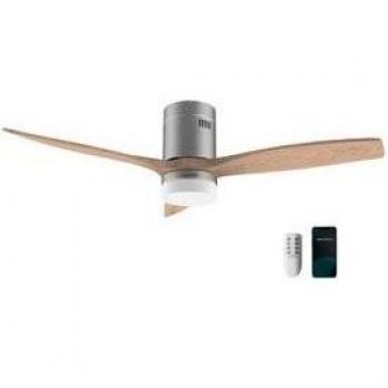 Cecotec EnergySilence 5600 Steel Aqua Connected Ventilador de Techo 40W con WiFi, Mando a Distancia y Luz, 6 Velocidades, 3 Aspas, Color Natural/Inox