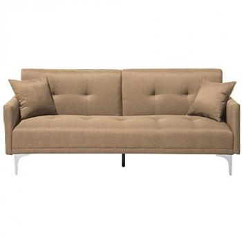 Sofá Cama Moderno 3 Plazas Gris con Asiento Abotonado y Mecanismo Click Clack