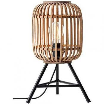 Lámpara de mesa Brilliant Woodrow E27 60W marrón claro con interruptor en el cable, compatible con bombillas LED