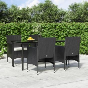 5-Piece Black Garden Dining Set with Cushions