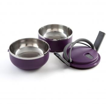 Quid Go! - Recipiente redondo hermético doble, 1,4 l, color morado